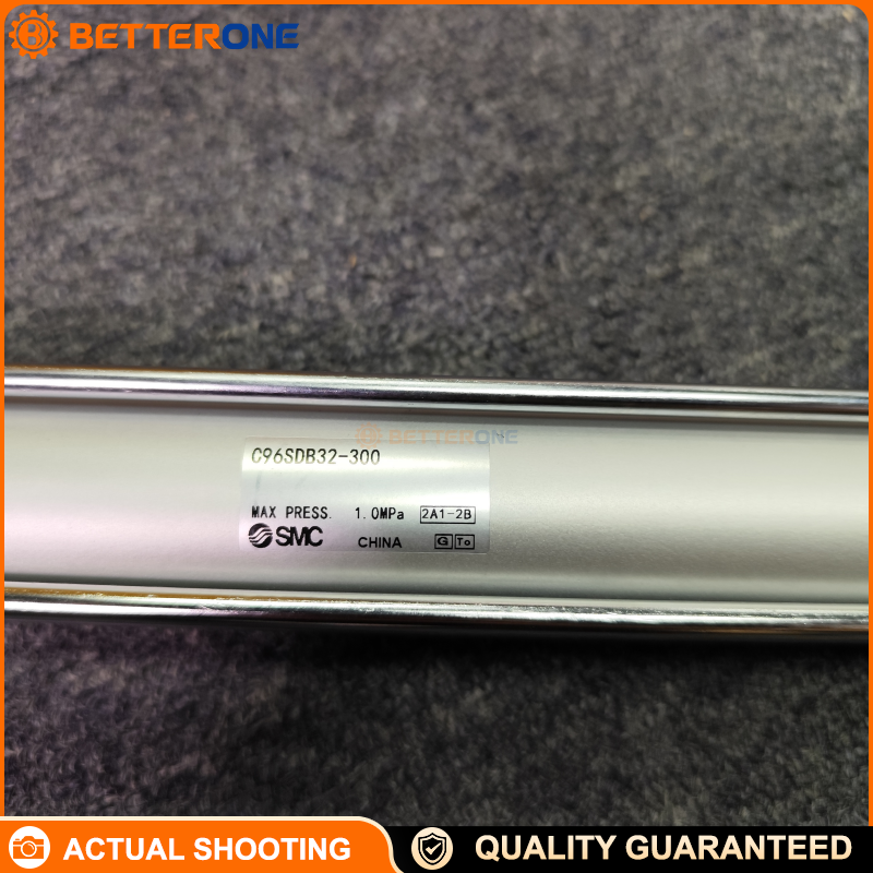 SMC C96SDB32-300 ISO 15552 tie-rod air cylinder, double-acting single rod, 32 mm bore / 300 mm stroke, built-in magnet for auto switches, air cushion both ends + bumper, G1/8 ports, max 1.0 MPa—for pushing/clamping/positioning automation