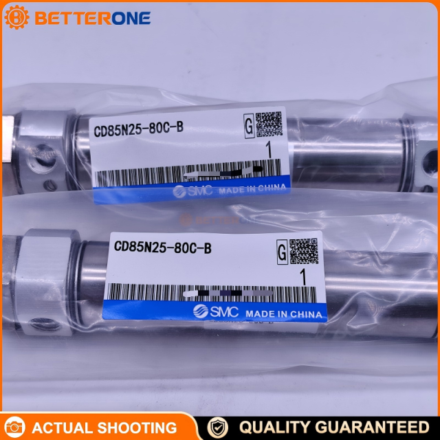 SMC CD85N25-80-CB (also CD85N25-80CB / CD85N25-80C-B) ISO 6432 round body cylinder, double-acting single rod, 25mm bore / 80mm stroke, air cushion, magnetized (auto-switch capable), G1/8 BSPP ports, M10×1.25 rod thread—for pushing