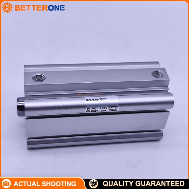 SMC CDQ2A40-75DZ CQ2-Z Compact Cylinder, double-acting single rod, 40mm bore × 75mm stroke, built-in magnet (auto-switch ready), 4-surface switch mounting, Rc port thread for 32–100 bores (Rc1/4 typical for 40mm)—for clamping/pushing/positioning.
