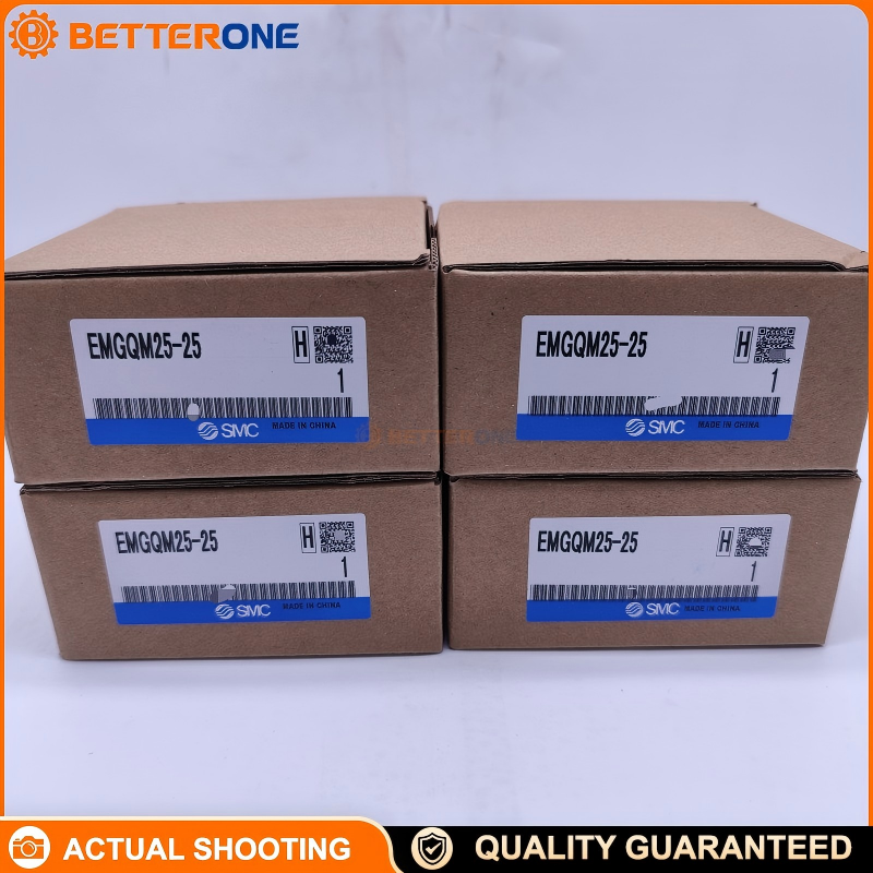 SMC EMGQM25-25 MGQ Compact Guided Cylinder (MGQM slide bearing), 25mm bore / 25mm stroke, double-acting, built-in magnet for auto switches, selectable port thread (Rc/NPT/G; European typically G1/8), rubber bumper both ends, non-lube.