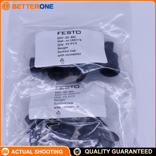 Festo ESV-20-BN (191054) Vacuum Suction Cup (no connector), Ø20mm, 1.5 bellows, NBR black, top connection, 6mm height compensator, 12.9N holding force @ -0.7 bar, -10…70°C.