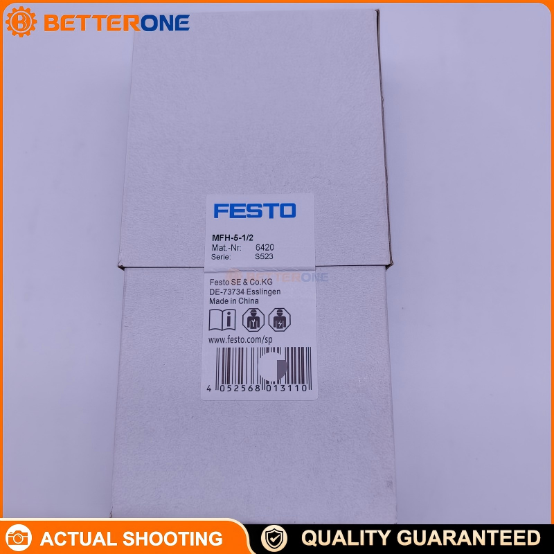 Festo MFH-5-1/2 (6420) 5/2 Monostable Solenoid Valve, G1/2, 3700 l/min, 2–8 bar, poppet seat, mechanical spring return, IP65, detenting manual override (coil ordered separately)