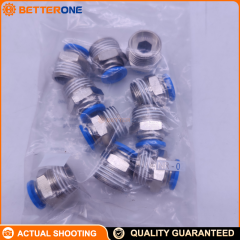 Festo QS-1/2-10 (190646) Straight Push-in Fitting, R1/2 male thread × 10 mm OD tube, nickel-plated brass body, NBR seal, -10…80°C, -0.95…14 bar (6 bar full temp), for compressed air/water.