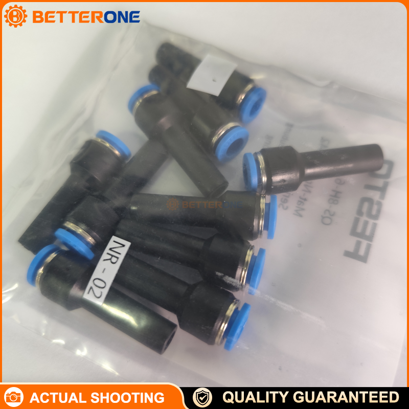 Festo QS-8H-6 (153042) Straight push-in connector: connection 1 push-in sleeve Ø8 mm, connection 2 for Ø6 mm tube OD, 17 mm insertion depth, -0.95…6 bar (full temp) / up to 14 bar (temp-dependent), -10…80°C, PBT body + NBR seal.