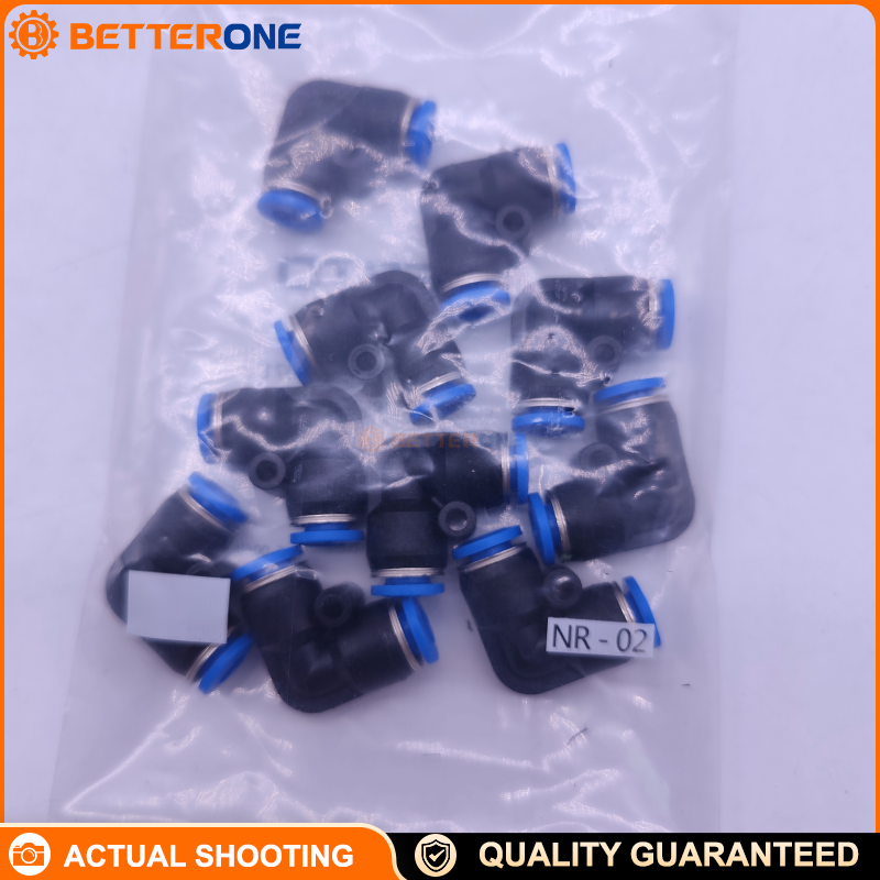 Festo QSL-6 (153071) Push-in L-connector (elbow union) for 6mm OD tube × 6mm OD tube, push-pull principle, PBT housing, NBR seal, -10…80°C, -0.95…6 bar full-temp / up to 14 bar temp-dependent.