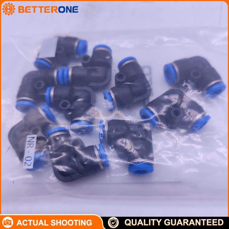 Festo QSL-6 (153071) Push-in L-connector (elbow union) for 6mm OD tube × 6mm OD tube, push-pull principle, PBT housing, NBR seal, -10…80°C, -0.95…6 bar full-temp / up to 14 bar temp-dependent.