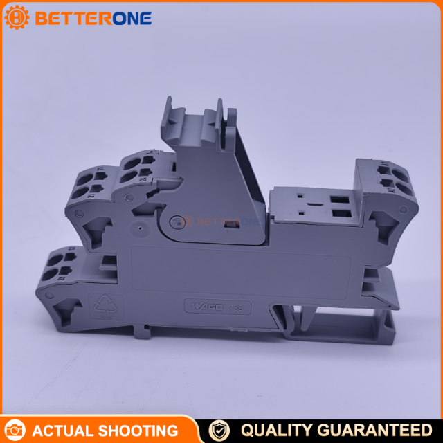 WAGO 788-102 Relay Socket (socket only), Series 788, DPDT (2 changeover contacts), for 15 mm basic relays, DIN-35 rail mount, Push-in CAGE CLAMP® wiring, rated 300 V, 8 A continuous current, gray.