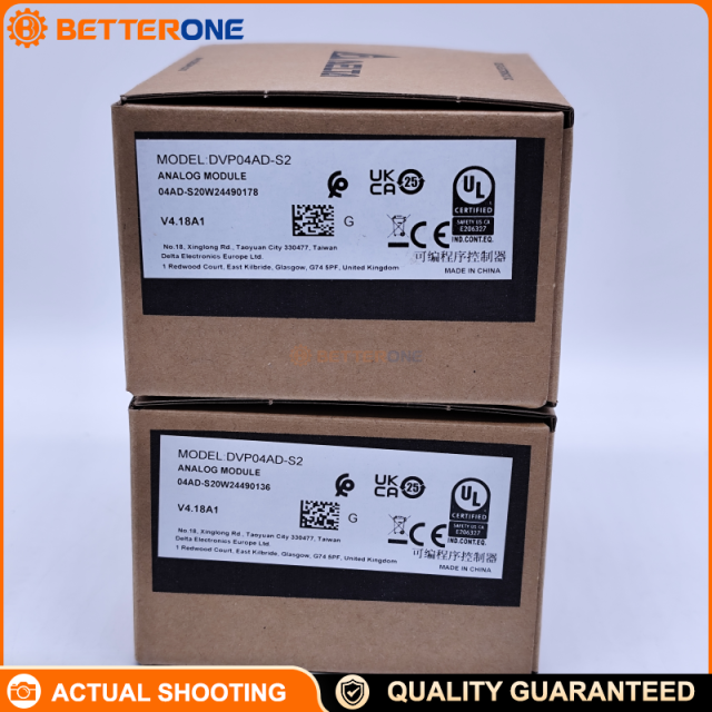 Delta DVP04AD-S2 DVP-S Series 4-Channel Analog Input Module (4AI), supports ±10V / ±20mA, differential input, 14-bit resolution, 24VDC supply, built-in RS-485, DIN-rail mount—ideal for DVP PLC analog acquisition & process control.