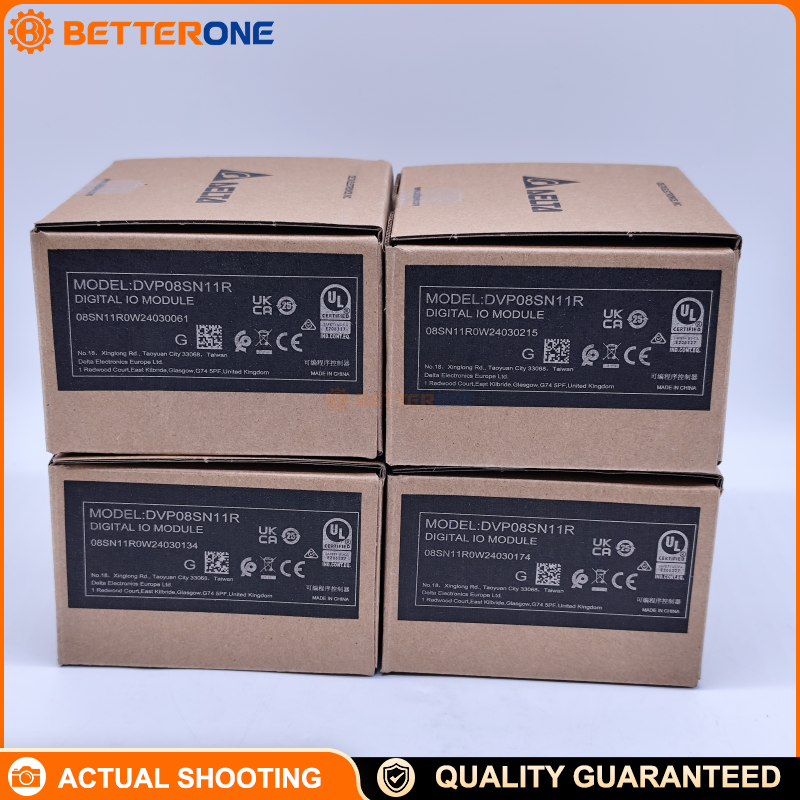 Delta DVP08SN11R DVP-S PLC Digital Output Module, 8-point relay output (8DO), 24VDC supply, DIN-rail mount, pluggable screw terminals, 1.5A/point, 5A common, contacts rated 250VAC/30VDC for I/O expansion and load switching.