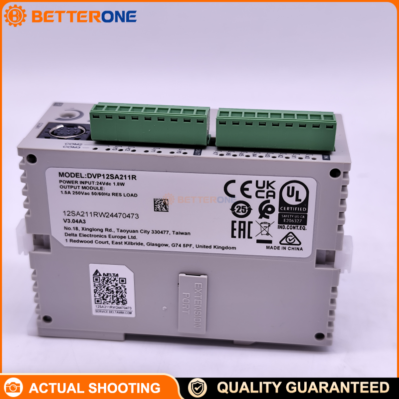 Delta DVP12SA211R DVP-SA2 Slim PLC CPU, 12 I/O (8DI+4DO), 24VDC, relay outputs, built-in 1×RS-232 + 2×RS-485, 16K steps program capacity; supports DVP-S expansion and high-speed I/O for machine automation
