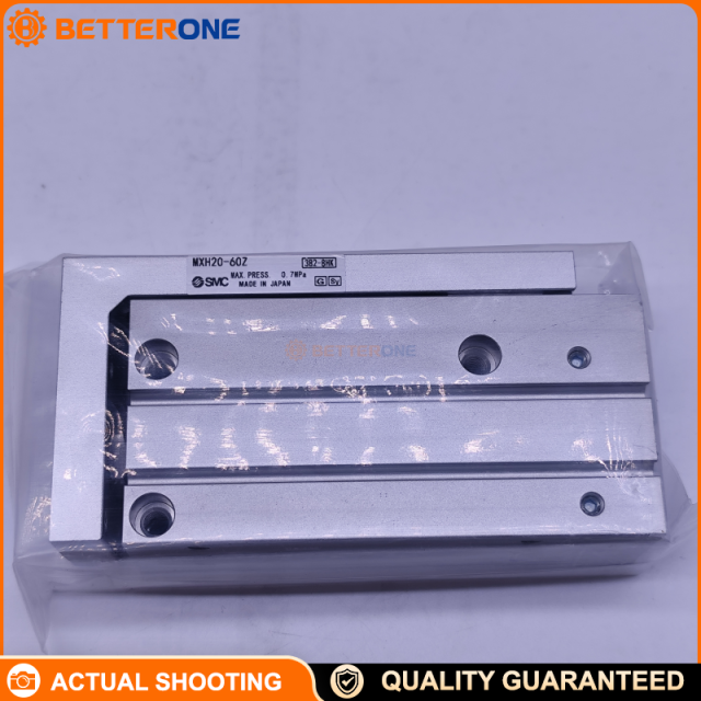 SMC MXH20-60Z Compact Slide Table, 20mm bore, 60mm stroke, double-acting, high-rigidity linear guide, M5×0.8 ports, auto-switch capable (Z / built-in magnet), rubber bumpers both ends.