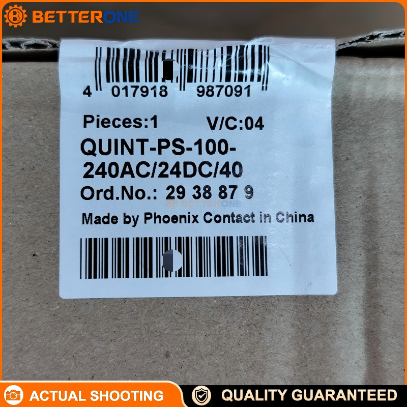 Phoenix Contact 2938879 QUINT-PS-100-240AC/24DC/40 DIN-rail power supply, 24VDC 40A 960W, 1-phase 100-240VAC wide-range input, with active DC OK switching output + relay contact, ideal for industrial control panels