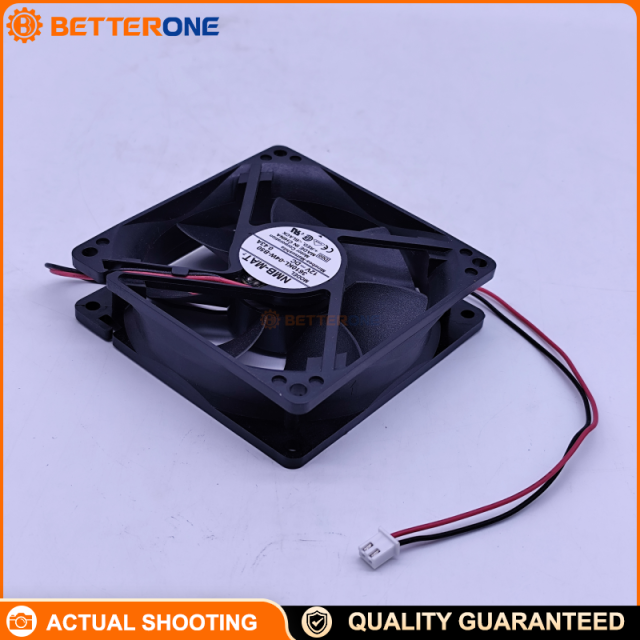 NMB 3610KL-04W-B50-D00 DC axial cooling fan, 12VDC, 92×92×25mm, ball bearing, 54.7CFM / 1.55m³/min, 3200RPM, 2-wire leads, square flange mount, ideal for control panels, power supplies, drives, and industrial equipment cooling.