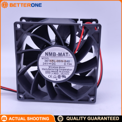 NMB 3615RL-05W-B40 / 3615RL-05W-B40-E00 DC Axial Cooling Fan, 24VDC, 92×92×38mm, ball bearing, 118.6CFM / 3.36m³/min, 5700RPM, 2-wire leads, ideal for control panels, power supplies, servo drives, and industrial cooling.