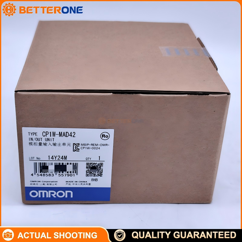 Omron CP1W-MAD42 CP1 Series PLC Analog I/O Expansion Module, 4 Analog Inputs + 2 Analog Outputs, supports 0-5V / 1-5V / 0-10V / ±10V / 0-20mA / 4-20mA, 14-bit, ideal for machine control, process acquisition and analog expansion.