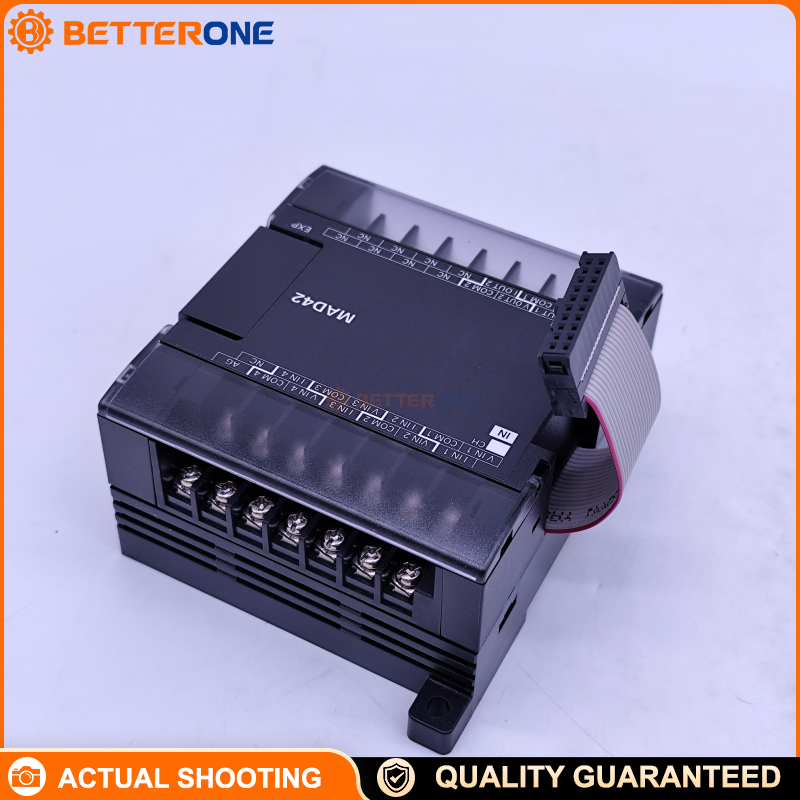 Omron CP1W-MAD42 CP1 Series PLC Analog I/O Expansion Module, 4 Analog Inputs + 2 Analog Outputs, supports 0-5V / 1-5V / 0-10V / ±10V / 0-20mA / 4-20mA, 14-bit, ideal for machine control, process acquisition and analog expansion.