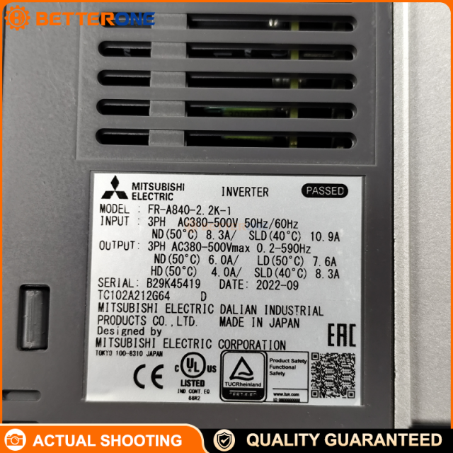 Mitsubishi Electric FR-A840-2.2K-1 FREQROL FR-A800 High-Performance Inverter, 2.2kW, 3-phase 400V class input / 3-phase 380–500V output, rated output current 6A, built for industrial communication and precise motor control