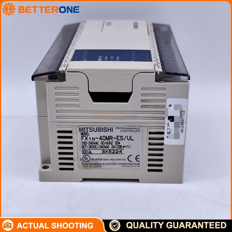 Mitsubishi Electric FX1N-40MR-ES/UL MELSEC-F FX1N PLC CPU, 40 I/O (24DI + 16 relay DO), 100–240VAC power supply, 24VDC sink/source inputs, ideal for machinery control, packaging, conveying, and general industrial automation.