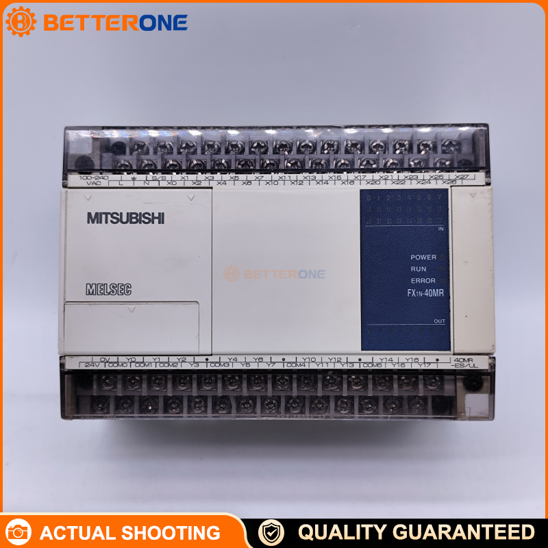 Mitsubishi Electric FX1N-40MR-ES/UL MELSEC-F FX1N PLC CPU, 40 I/O (24DI + 16 relay DO), 100–240VAC power supply, 24VDC sink/source inputs, ideal for machinery control, packaging, conveying, and general industrial automation.