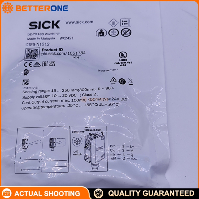 SICK 1051784 GTE6-N1212 G6 Miniature Photoelectric Proximity Sensor Energetic Diffuse Detection PinPoint LED Visible Red Light 15-250 mm Sensing Range 10-30V DC NPN Output 2 m Cable IP67 for Industrial Automation and Packaging Lines