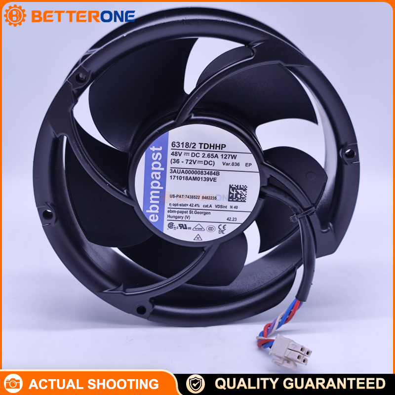 ebm-papst 6318/2 TDHHP 48V DC Axial Cooling Fan 127W Wide Voltage 36-72V Industrial Replacement Fan, ABB Cross Reference 3AUA0000083484B, High Reliability Cooling Fan for Drive Cabinets, Inverters, Power Electronics and Automation Equipment
