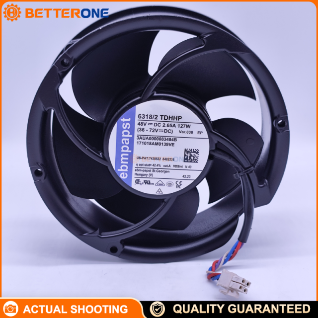 ebm-papst 6318/2 TDHHP 48V DC Axial Cooling Fan 127W Wide Voltage 36-72V Industrial Replacement Fan, ABB Cross Reference 3AUA0000083484B, High Reliability Cooling Fan for Drive Cabinets, Inverters, Power Electronics and Automation Equipment