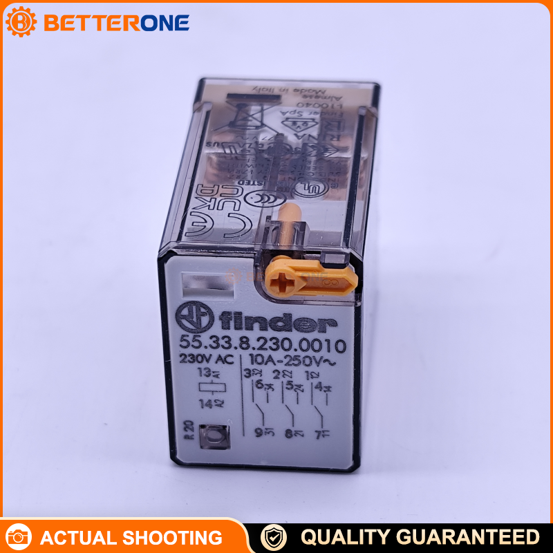 Finder 55.33.8.230 Series 55 General Purpose Plug-In Relay, 3PDT 10A 230V AC Coil for 94 Series Sockets, Industrial Electromechanical Relay for DIN Rail Panel Mount Control Cabinets, Automation Interfaces and Machine Control