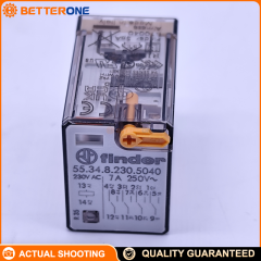 Finder 55.34.8.230 Series 55 General Purpose Plug-In Relay, 4PDT 7A 230V AC Coil for 94 Series Sockets, Industrial Electromechanical Relay for DIN Rail Panel Mount Control Cabinets, Automation Interfaces and Machine Control