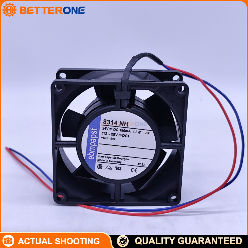 Ebm-papst 8314NH DC Axial Compact Fan 80x80x32mm 24VDC Ball Bearing Cooling Fan with 5300 RPM Speed, 80 m3/h Airflow, 42 dB(A) Noise, Wire Leads, Industrial Thermal Management Fan for Control Cabinets, Electronics and Automation Equipment