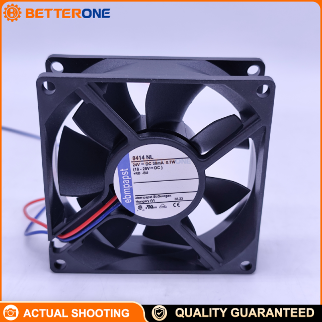 ebm-papst 8414NL 8400N DC Axial Compact Fan 80x80x25mm 24VDC Ball Bearing Cooling Fan with 19.4 CFM Airflow, 1500 RPM, 17 dBA Noise, 2 Wire Leads for Industrial Control Cabinets, Electronics Cooling and Automation Equipment