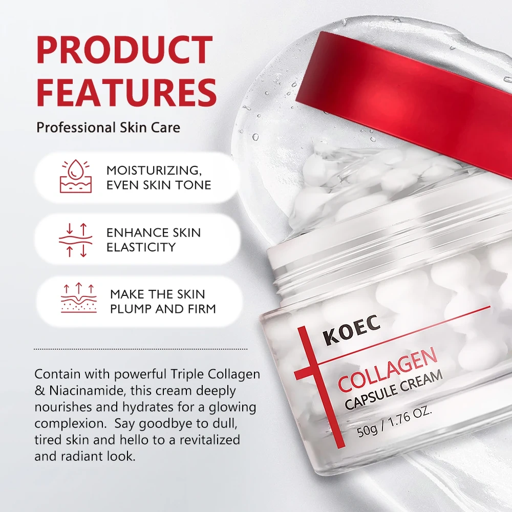 KOEC Collagen Capsule Cream 50g  Deep Collagen Retinol Power Boosting Capsule Cream Skin Firming Hydration for Skin Moisturizer
