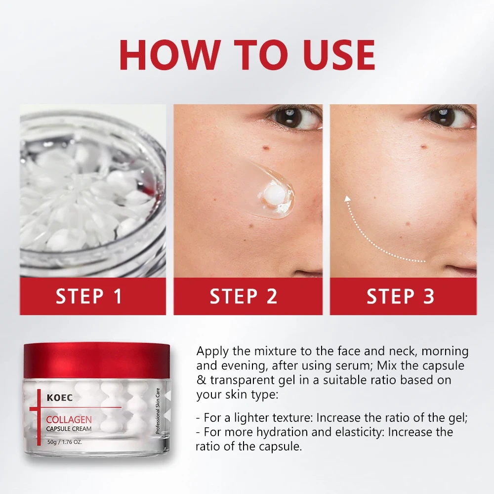 KOEC Collagen Capsule Cream 50g  Deep Collagen Retinol Power Boosting Capsule Cream Skin Firming Hydration for Skin Moisturizer