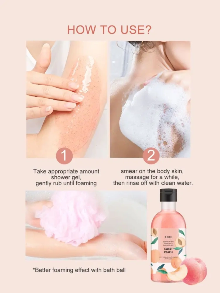 KOEC Organic Peach Amino Skin Care Body Wash Brightening Exfoliating Shower Gel