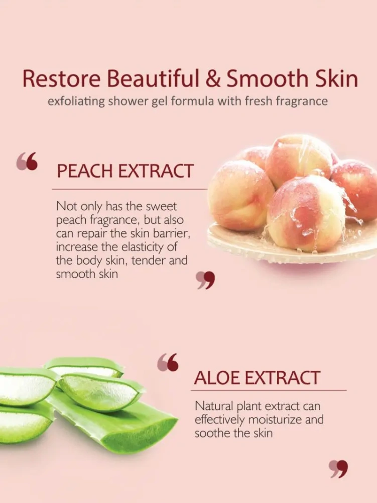 KOEC Organic Peach Amino Skin Care Body Wash Brightening Exfoliating Shower Gel