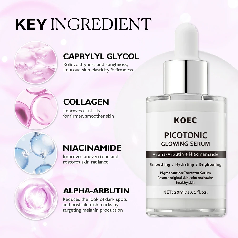 Pink Spicule Serum & Picotonic Shot Ampoule Private Label , KOEC Pore & Spot Care Set for Shrinks Pores & Fades Blemish Marks