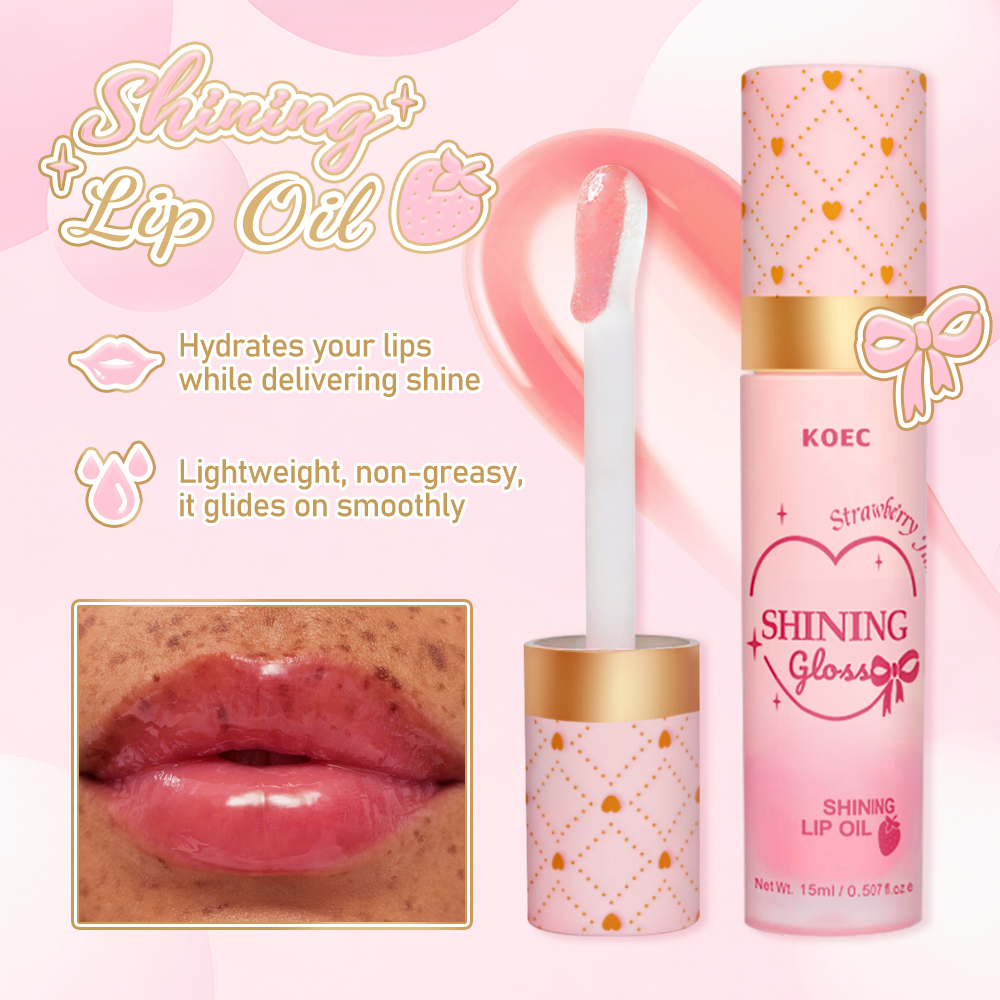 Strawberry/ Peach Flavor Lip Oil & Lip Conditioner Set, 2pcs/set Moisturizing Lip Oil & Lip Conditioner, Hydrating Lip Care Product for Women & Girls