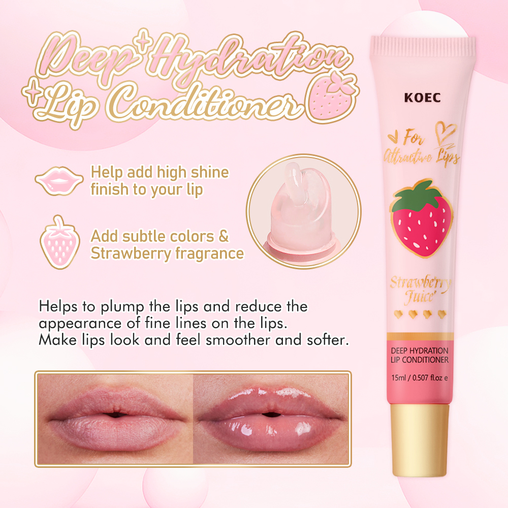 Strawberry/ Peach Flavor Lip Oil & Lip Conditioner Set, 2pcs/set Moisturizing Lip Oil & Lip Conditioner, Hydrating Lip Care Product for Women & Girls
