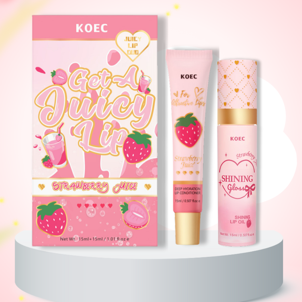 Strawberry/ Peach Flavor Lip Oil & Lip Conditioner Set, 2pcs/set Moisturizing Lip Oil & Lip Conditioner, Hydrating Lip Care Product for Women & Girls