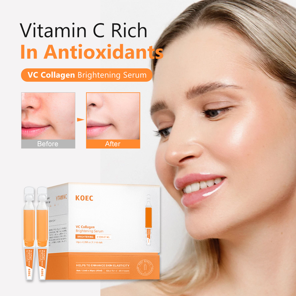 Collagen VC Brightening Essence, 30 Vials of 1.5ML, Hydrating Moisture Booster, Facial Serum for Healthy Glow and Intense Hydration