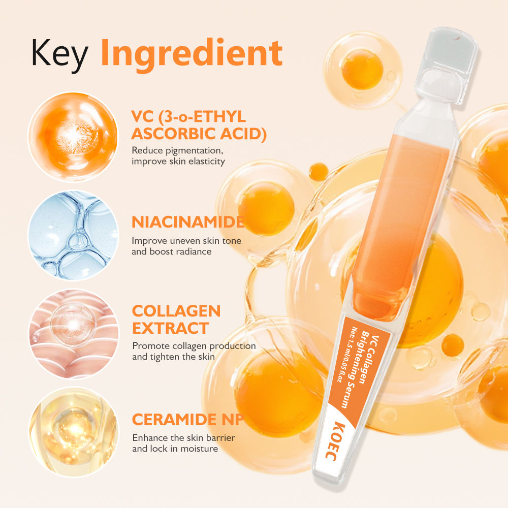 Collagen VC Brightening Essence, 30 Vials of 1.5ML, Hydrating Moisture Booster, Facial Serum for Healthy Glow and Intense Hydration