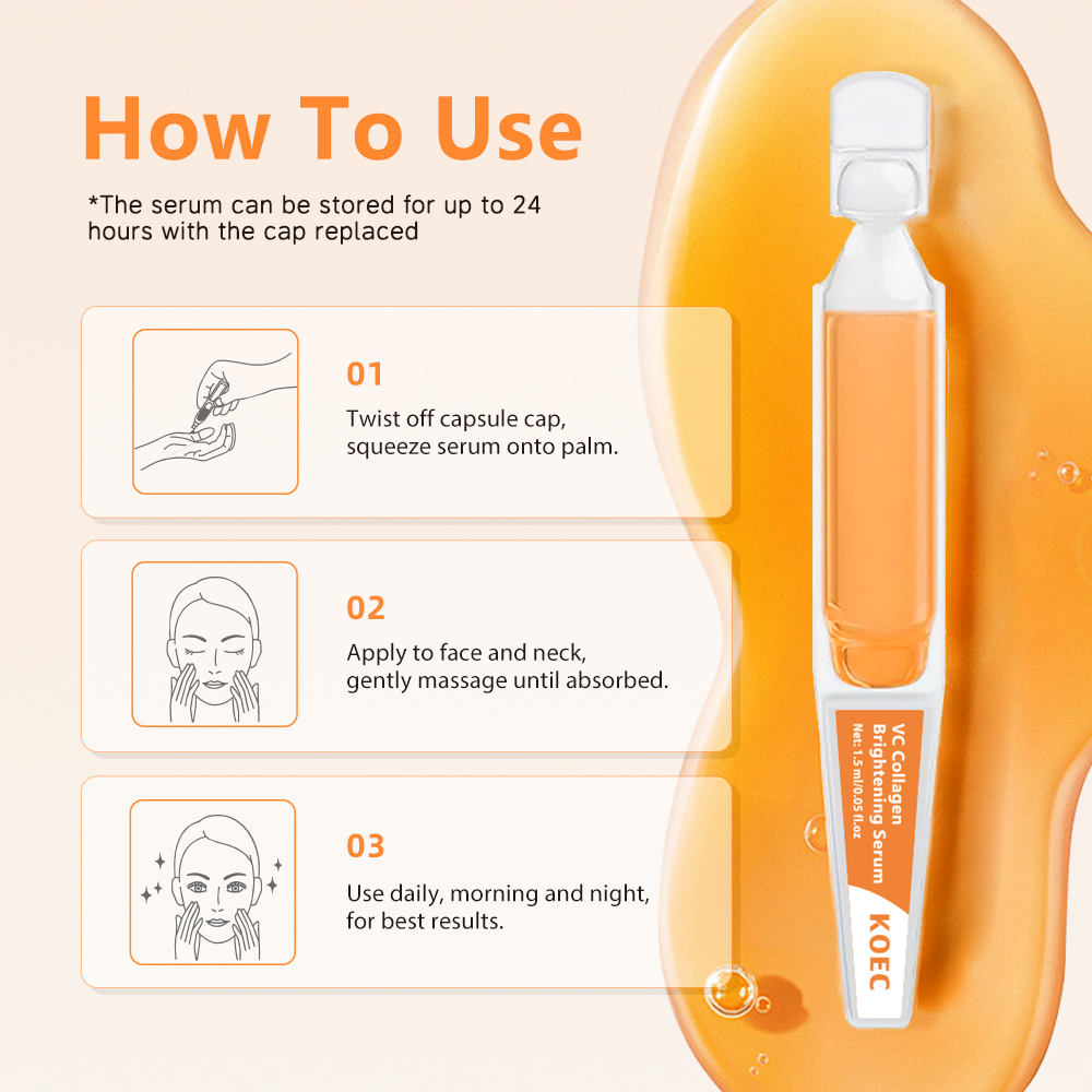 Collagen VC Brightening Essence, 30 Vials of 1.5ML, Hydrating Moisture Booster, Facial Serum for Healthy Glow and Intense Hydration