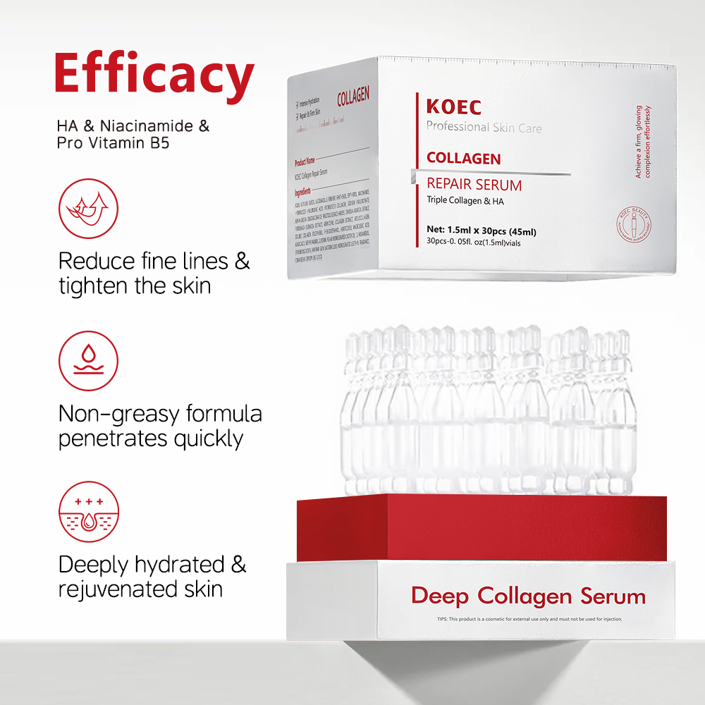 Triple Collagen & HA Serum,Ultra-Hydrating Repair Serum,Single-Use Vials Deep Collagen Serum Skincare Hyaluronic Acid