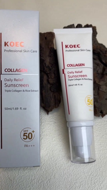 Sunscreen SPF 50+ PA+++ with triple collagen and rice extract, combining hydration and sun protection,50ml