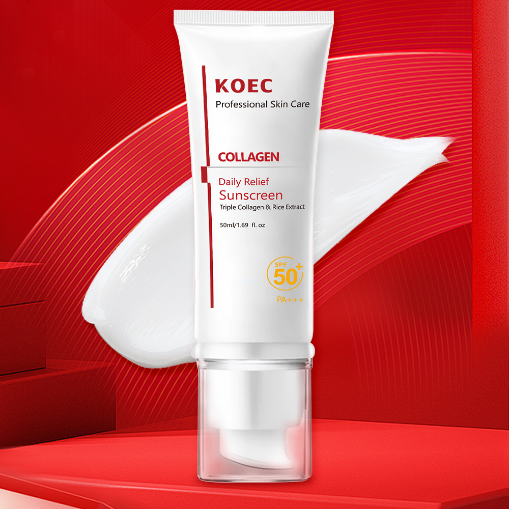 Sunscreen SPF 50+ PA+++ with triple collagen and rice extract, combining hydration and sun protection,50ml