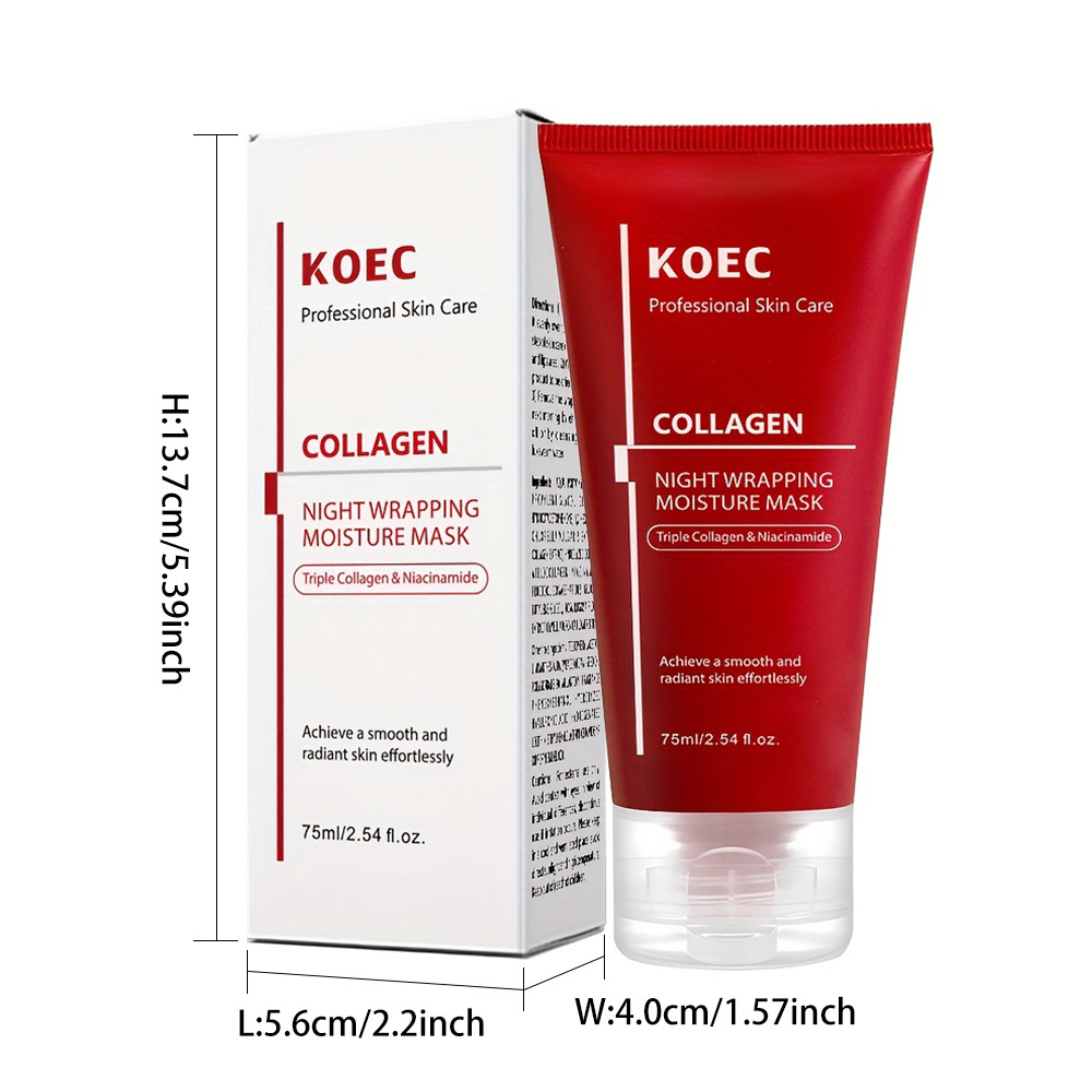Night Wrapping Moisture Mask-Glowy Skin 2.54 fl. oz with Triple Collagen & Niacinamide for Radiant, Smooth Skin, Facial Skincare