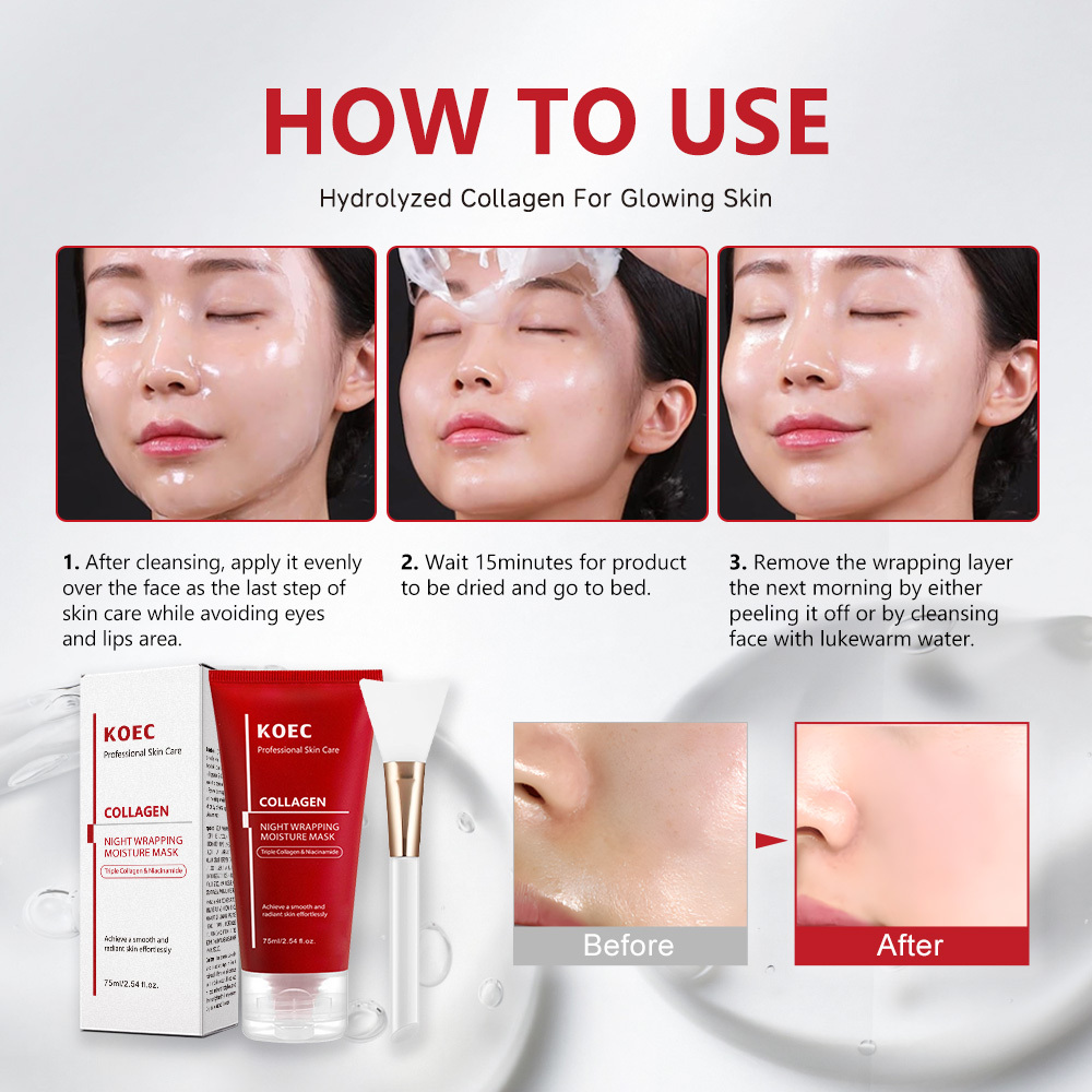 Night Wrapping Moisture Mask-Glowy Skin 2.54 fl. oz with Triple Collagen & Niacinamide for Radiant, Smooth Skin, Facial Skincare