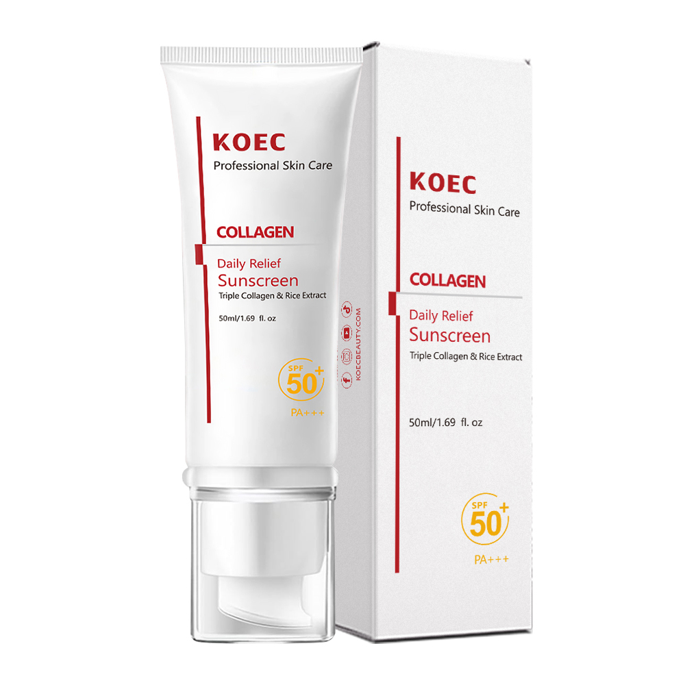 Sunscreen SPF 50+ PA+++ with triple collagen and rice extract, combining hydration and sun protection,50ml