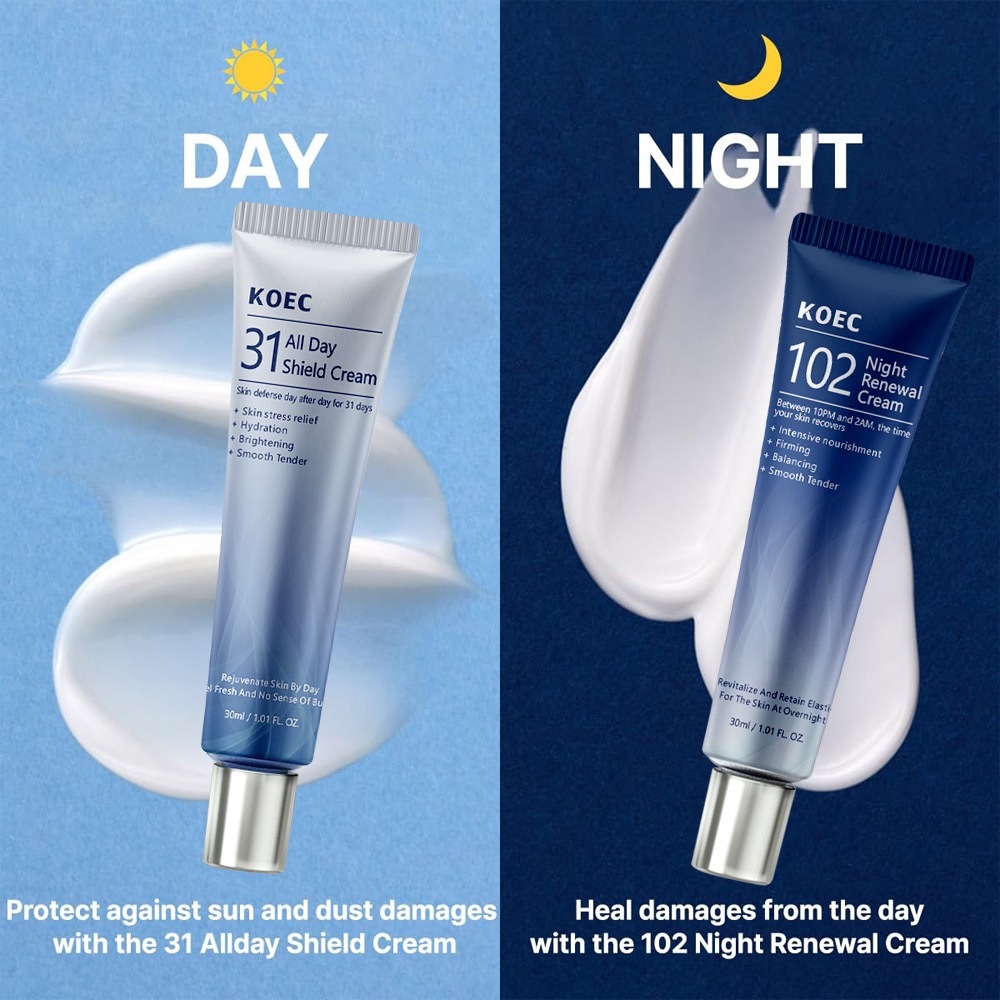 KOEC Niacinamide AM/PM Renewal Cream Set – Hydrating & Nourishing Facial Moisturizer Duo，30ml*2