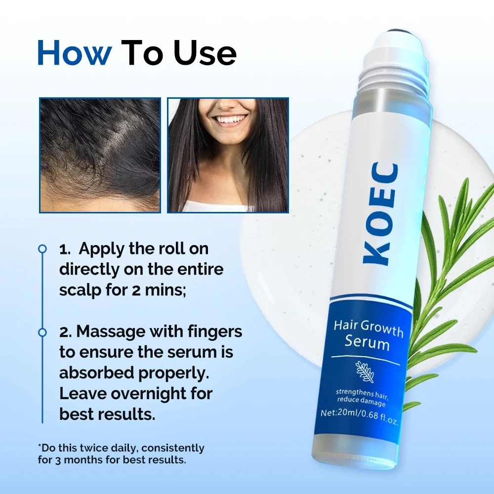 Rosemary Hair Growth Serum Roll on 20 ml Reduces Hair Fall for Hair Density Advanced Herbel Essential Oil Scalp Treatment OEM