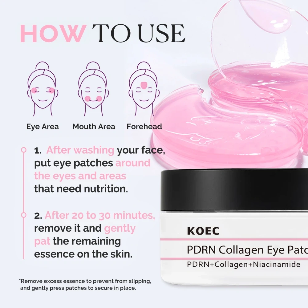 PDRN Collagen Eye Patch Peptide Under Eye Patches 60 Firming  Hydrating Mask for Puffy Eyes Dark Circles Wrinkles Fine Lines